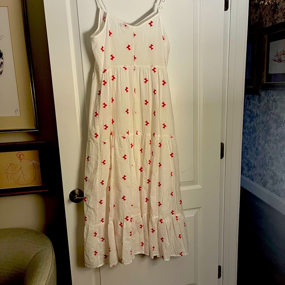 Red and white embroidered maxi